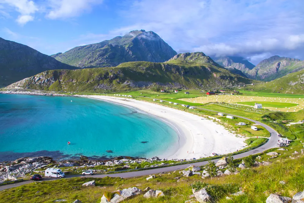 Beautiful view of Haukland Beach Lofoten Island Norway